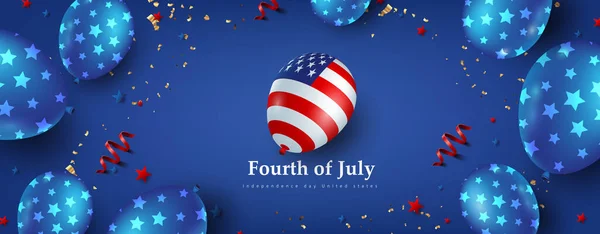 Dia Independência Eua Banner Template American Balloons Decor 4Th Julho —  Vetores de Stock