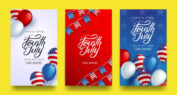 Dia Independência Eua Venda Banner Template 4Th Julho Celebração Poster — Vetor de Stock