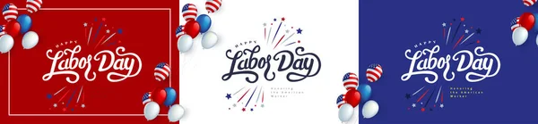 Happy Labor Day Hand Lettering Background Banner Template Decor Balloon — Stock Vector
