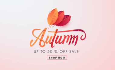 Sonbahar indirimi arka plan düzeni alışveriş satışı veya tanıtım afişi ve çerçeve broşürü veya web afişi için yapraklarla dekore edilir. Vektör illüstrasyon şablonu.