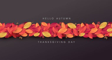 Sonbahar indirimi arka plan düzeni alışveriş satışı veya tanıtım afişi ve çerçeve broşürü veya web afişi için yapraklarla dekore edilir. Vektör illüstrasyon şablonu.