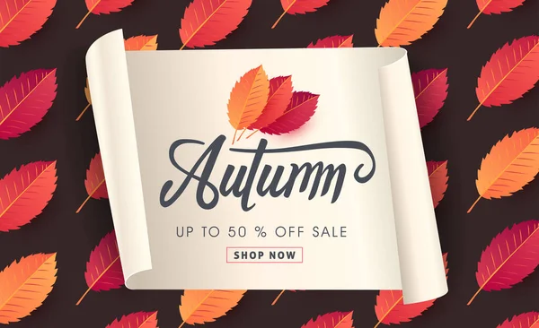 Herbst Verkauf Hintergrund Layout Dekorieren Mit Blättern Für Den Einkauf — Stockvektor