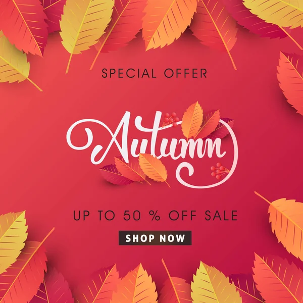 Herbst Verkauf Hintergrund Layout Dekorieren Mit Blättern Für Den Einkauf — Stockvektor