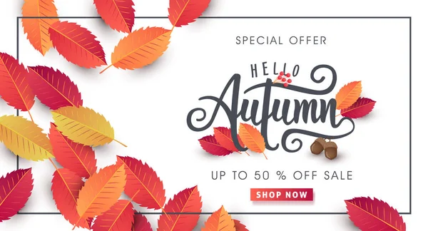 Mise Page Fond Vente Automne Décorer Avec Des Feuilles Pour — Image vectorielle