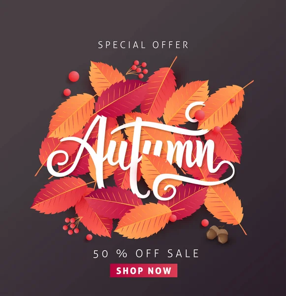 Mise Page Fond Vente Automne Décorer Avec Des Feuilles Pour — Image vectorielle