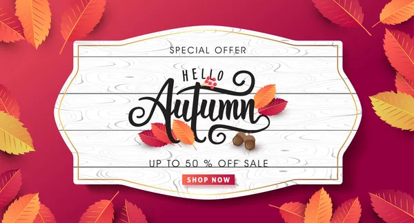 Autumn Sale Background Layout Decorate Leaves Shopping Sale Promo Poster — Stock Vector