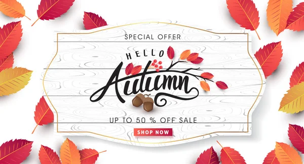 Diseño Fondo Venta Otoño Decorar Con Hojas Para Venta Compras — Vector de stock