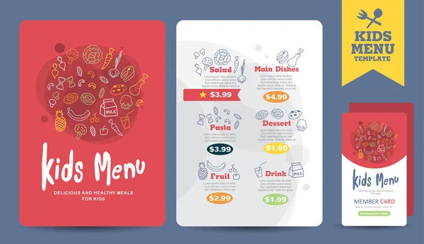 Cute Kolorowe Dzieci Menu Szablon Posiłek — Wektor stockowy