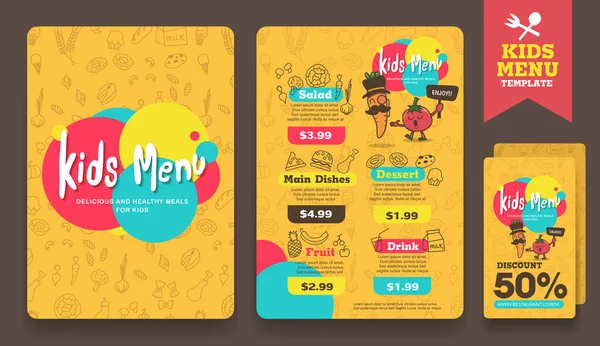 Cute Kolorowe Dzieci Menu Szablon Posiłek — Wektor stockowy