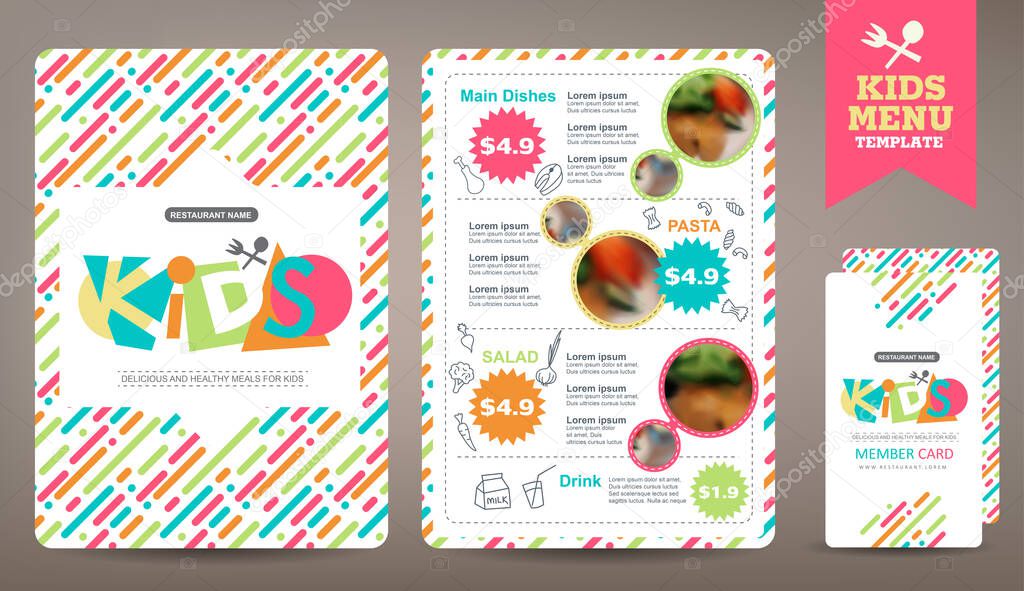 Cute colorful kids meal menu template