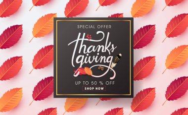 Şükran Günü afişi. Kart için kutlama alıntısı. Vektör illüstrasyonu. utumn season Mutlu Şükran Günü yazıları.