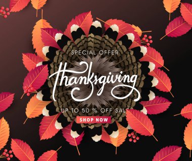 Şükran Günü afişi. Kart için kutlama alıntısı. Vektör illüstrasyonu. utumn season Mutlu Şükran Günü yazıları.