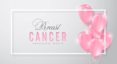Göğüs kanseri farkındalığı ayı, pembe balonlar afiş arkaplanı, vektör illüstrasyonu