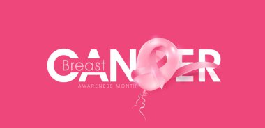 Göğüs kanseri farkındalığı ayı, pembe balonlar afiş arkaplanı, vektör illüstrasyonu