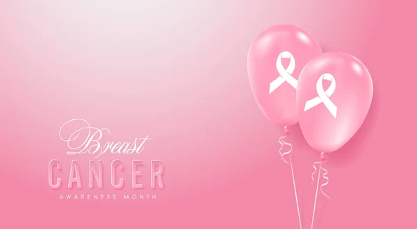 Cancro Mama Outubro Conscientização Mês Balões Rosa Banner Fundo Ilustração — Vetor de Stock