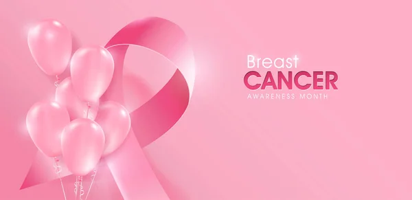 Cancro Mama Outubro Conscientização Mês Balões Rosa Banner Fundo Ilustração —  Vetores de Stock