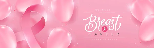 Cáncer Mama Octubre Mes Conciencia Rosa Cinta Banner Fondo Ilustración — Archivo Imágenes Vectoriales