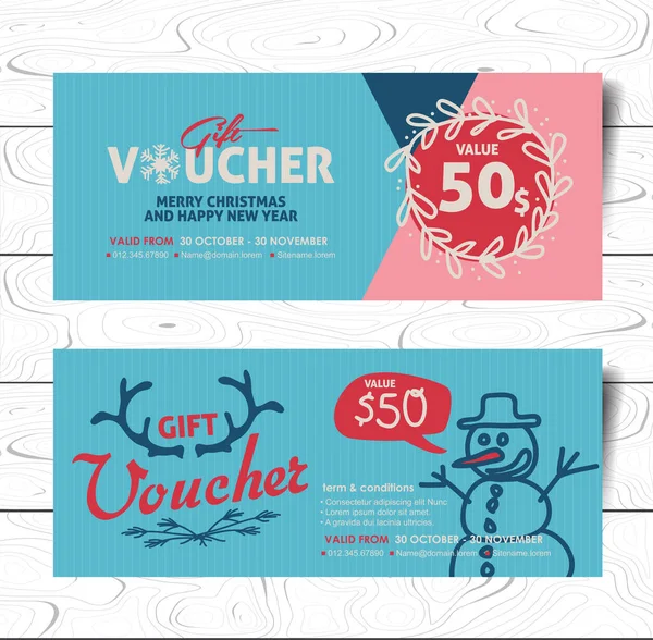 Navidad Año Nuevo Dibujado Mano Estilo Regalo Voucher Vector Plantilla — Vector de stock