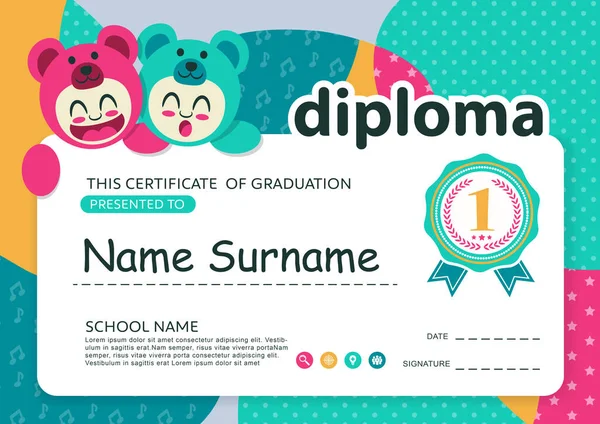 Przedszkole Kids Diploma Certificate Background Design Template — Wektor stockowy