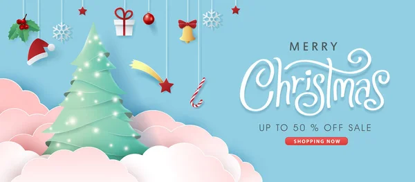 Feliz Natal Venda Banner Fundo Feliz Natal Texto Caligráfico Lettering — Vetor de Stock