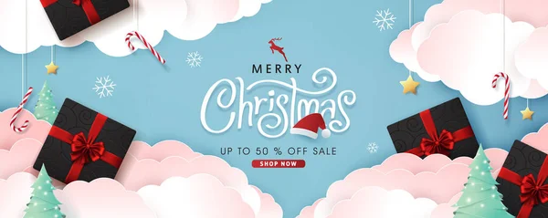 Weihnachten Komposition Papier Geschnitten Stil Verkauf Banner Background Merry Christmas — Stockvektor