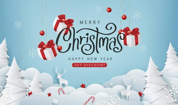 Merry Christmas Sale Banner Achtergrond Merry Christmas Tekst Calligraphic Lettering — Stockvector