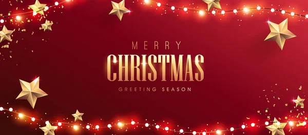 メリークリスマスライトと現実的な星のデザイン要素 クリスマスの挨拶カードのデザインのための光るライト クリスマス飾り — ストックベクタ