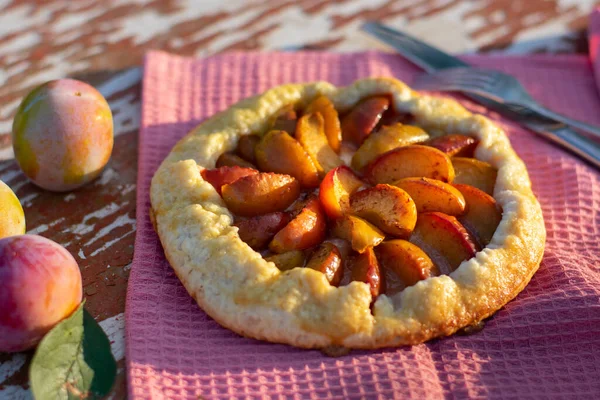 Plum Galette Healthy Homemade Fruit Pie Plums Vegan Vegetarian Autumn — Stock Photo, Image