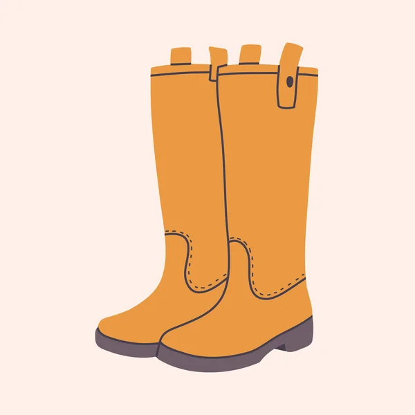 Botas de goma amarillas. Colección otoño e invierno. Vector ilustración dibujada a mano. — Vector de stock