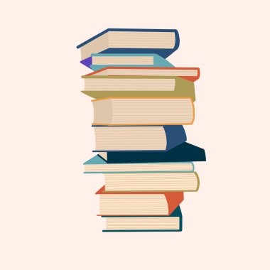 Bir yığın renkli kitap. Vektör el çizimi resimleme.