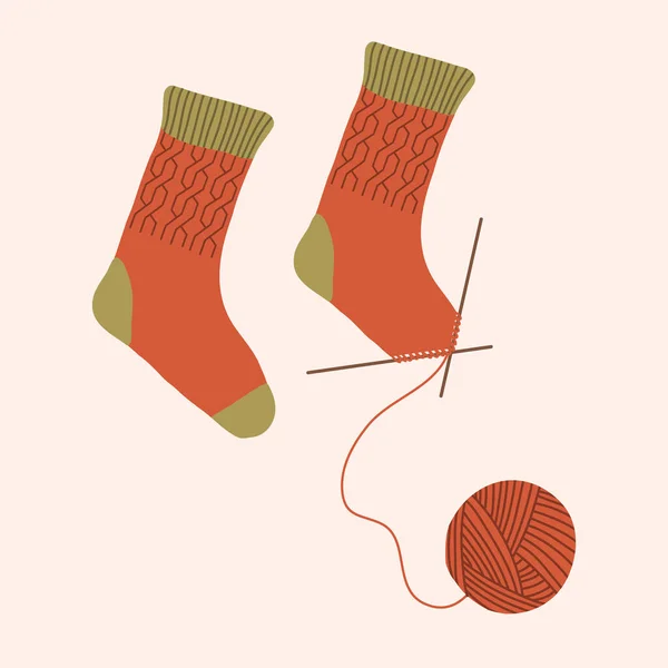 病媒针织袜子。秋天的心情编织。矢量手绘图解. — 图库矢量图片