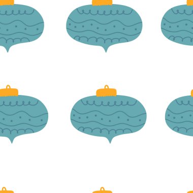 Mavi Noel oyuncağı kusursuz desen. İyi yeni yıl ruhu. Noel havası. Vektör el çizimi resimleme.