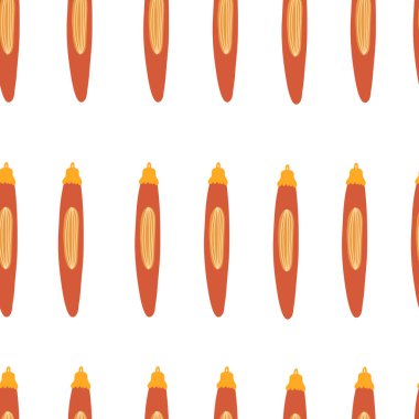 Sarı ve kırmızı Noel oyuncağı kusursuz desen. İyi yeni yıl ruhu. Noel havası. Vektör el çizimi resimleme.