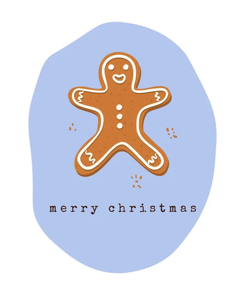 Tarjeta de regalo de galletas de jengibre sobre un fondo azul con las palabras "Feliz Navidad". Regalo para Navidad y Año Nuevo. — Vector de stock