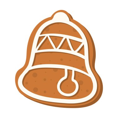 Vector Noel çanı zencefilli kurabiye beyaz arka plan. El çizimi illüstrasyon.