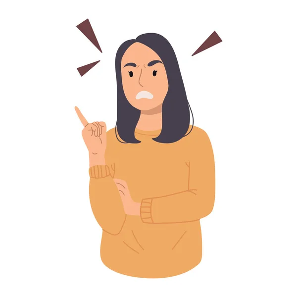 Portraits de jeune femme en colère et furieuse en pull jaune isolé sur fond blanc. Illustration dessin animé plat vecteur dessiné à la main. — Image vectorielle