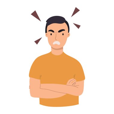 Kızgın, öfkeli, sarı tişörtlü genç adamın portreleri. 