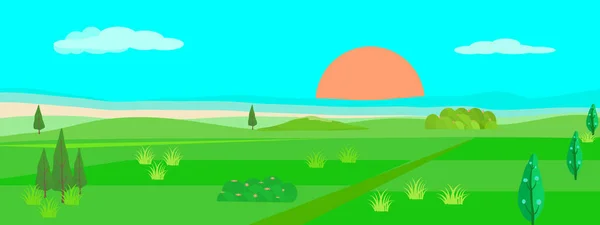 Landschaft Landschaft Grüne Bäume Mit Sonnenaufgang Abstrakte Hintergrundkulisse Panorama Vektor — Stockvektor