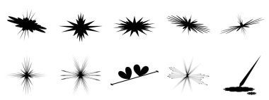 Siluet siyah yıldızların kalp şekli simgeleri koleksiyon vektör illüstrasyon tasarımı 