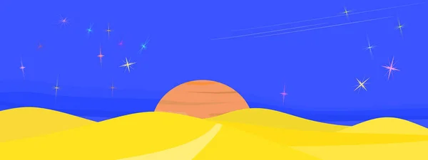 Landscape desert yellow sand with sunrise and blue sky backgrounds texture pattern vector and illustration cartoon scenery panoramic