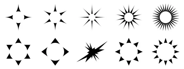 ベクトル多様性黒と白の太陽の星バーストアイコンコレクションセットベクトルとイラスト抽象的な背景パターングラフィックデザイン — ストックベクタ