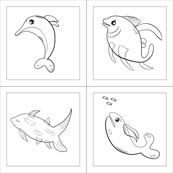 Vektor Vielzahl Reihe Von Cartoon Fisch Meer Tier Unterwasser Symbole — Stockvektor