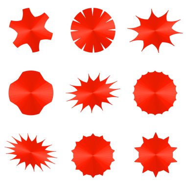 Yıldız patlaması etiketinin vektör yaz koleksiyonu parlak kırmızı renk simgeleri, konuşma için soyut arkaplan duvar kağıdı deseni, rozetler tanıtım sanatı grafikleri dekoru 