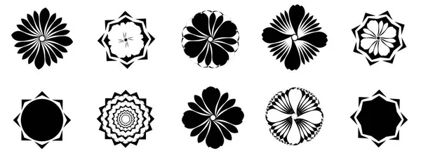 Sada Siluet Stromů Ikona Květinového Tvaru Abstraktní Pozadí Textury Tapety — Stockový vektor