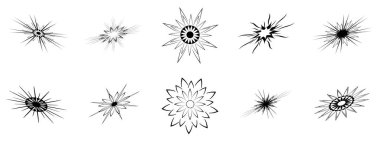 Kara güneş yıldızlarının çiçek kolleksiyonu yıldız patlaması güneş patlaması doğal güneş ışığı ikonları element nesneler dekorasyon, soyut arkaplan yaratıcı sanat grafik tasarım vektör örnekleme deseni pürüzsüz