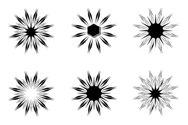 黒い太陽の星のベクトルセット花のバーストスターバースト花の植物のアイコンの装飾 抽象的な背景テクスチャ壁紙イラストパターンシームレスアートグラフィックデザイン現代的なスタイル — ストックベクタ