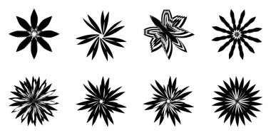 Yaratıcı çiçekler bitki yaprakları grafik tasarımı simgeler dekorasyon elementi siyah renk koleksiyonu, soyut arkaplan deseni kusursuz vektör çizimi modern biçim