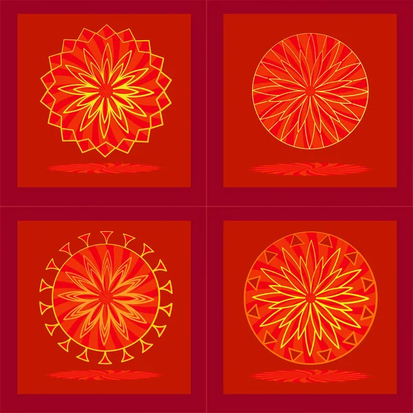 Conjunto Mandala Banner Logotipo Adesivo Botão Estrelas Sunburst Ícones Círculo — Vetor de Stock