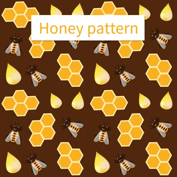 Vektor Nahtloses Braunes Muster Mit Bienen Und Waben — Stockvektor