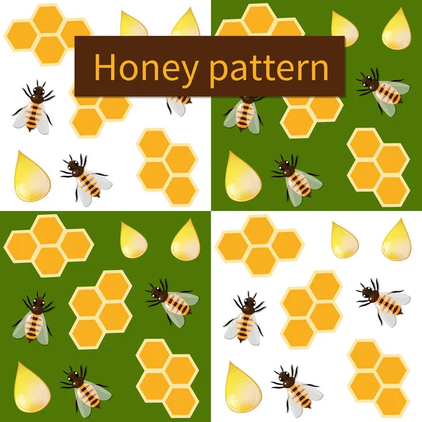 Vektor Vzor Bezešvé Včelami Voštiny — Stockový vektor